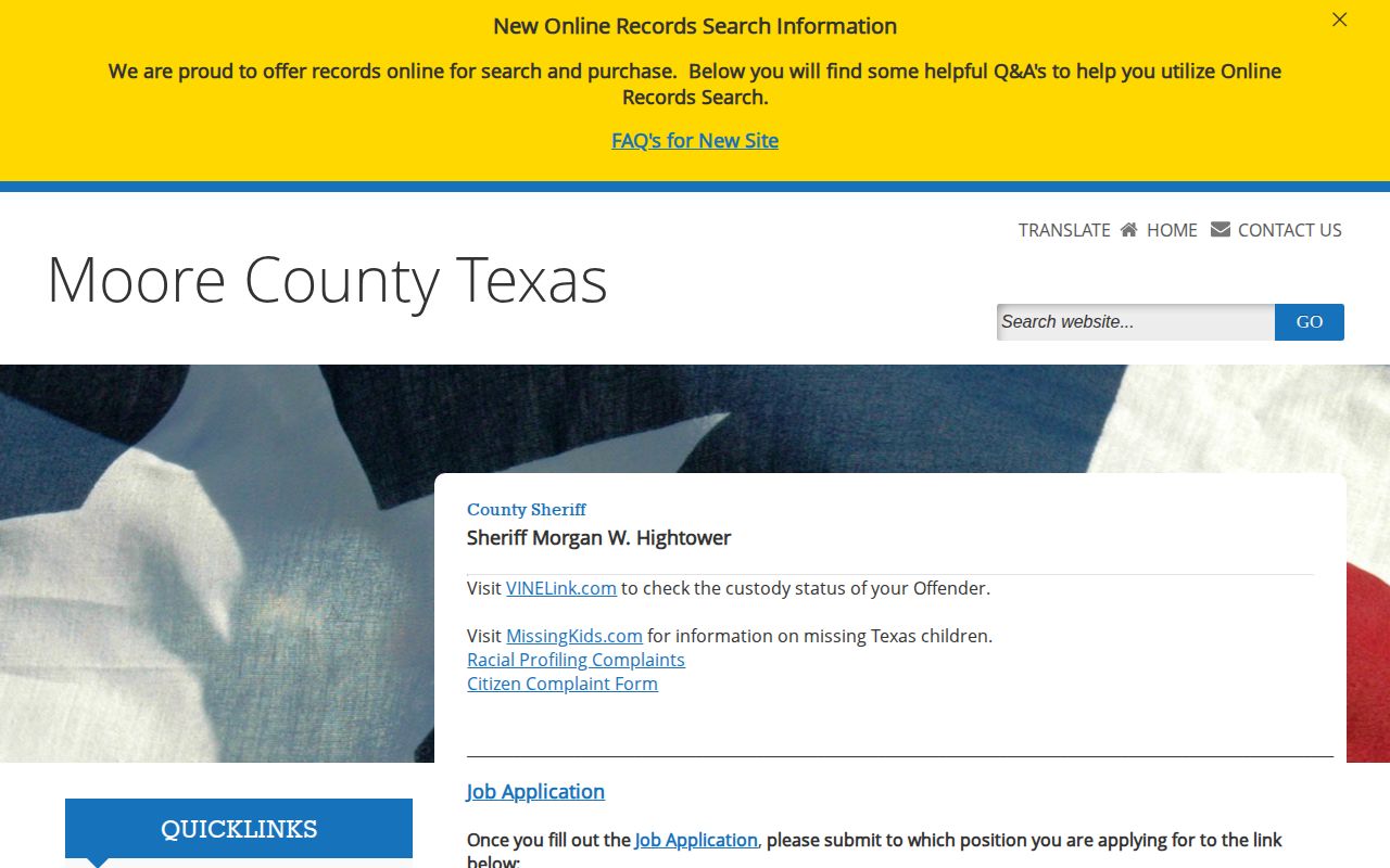 Moore County Sheriff custody and booking-record access source