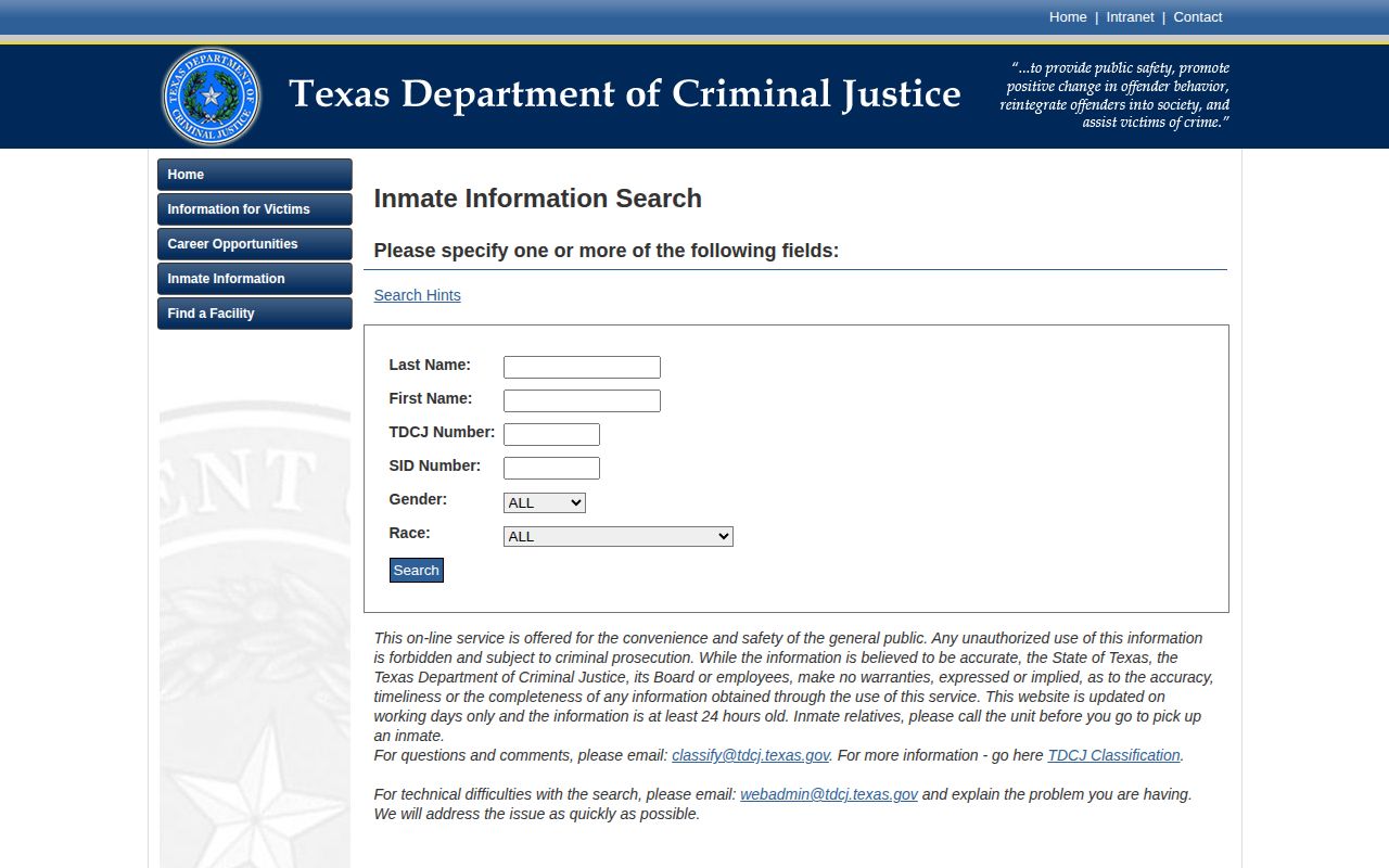 Moore County TDCJ state-prison custody-record verification
