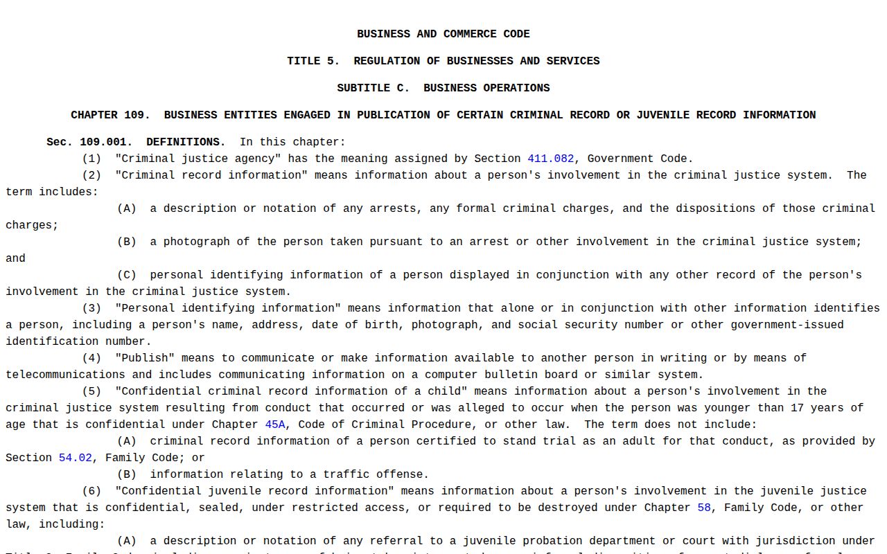 Texas Chapter 109 source for Moore County booking-photo correction rules