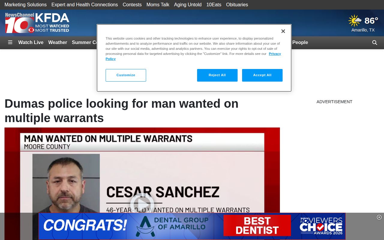 Moore County warrant record news source for a Dumas police wanted notice