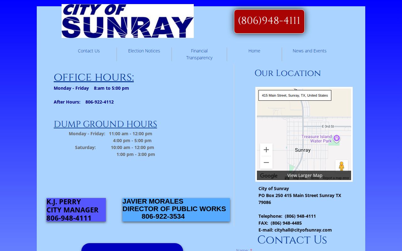 Sunray official city contact page for Sunray arrest record requests
