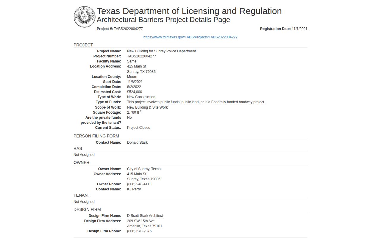 Texas DLR Sunray Police Department facility address for Sunray arrest records